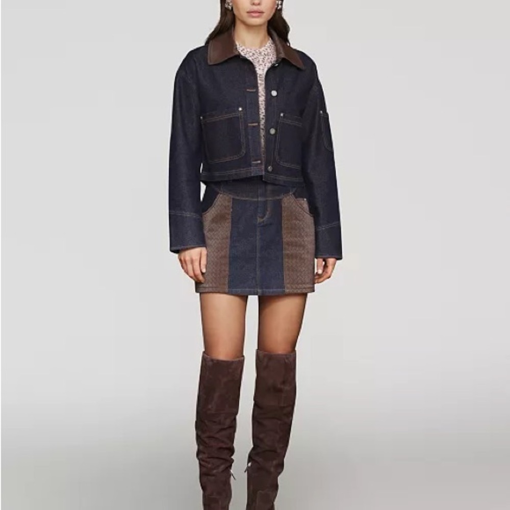 Avec Les Filles Faux-Collar Crop Trucker Jacket - Picture 6 of 8